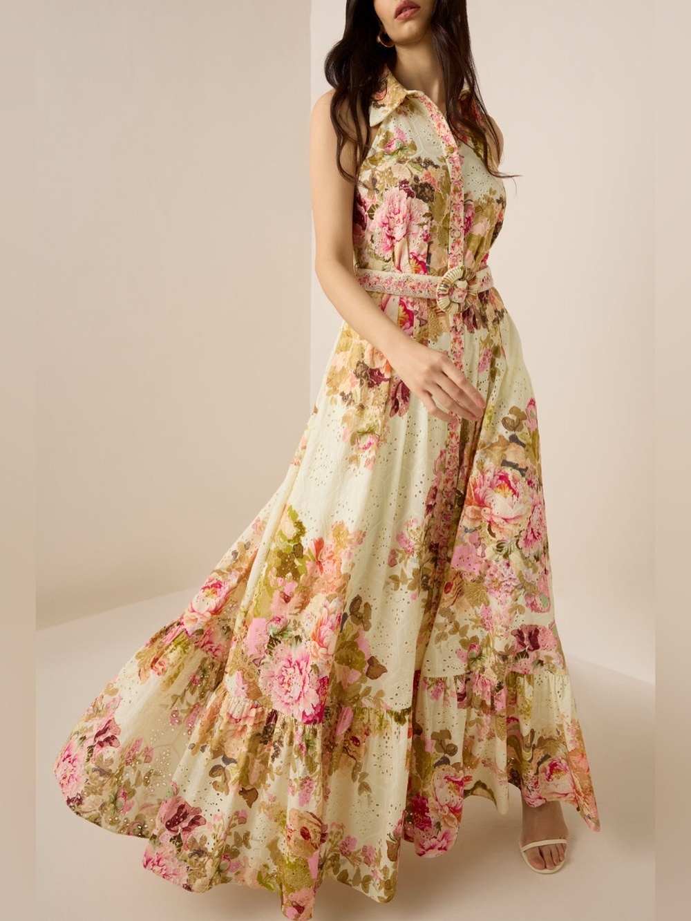 Hemant & Nandita Sama Long Shirt Dress Floral Eyelet M Wedding Euro Summer NEW